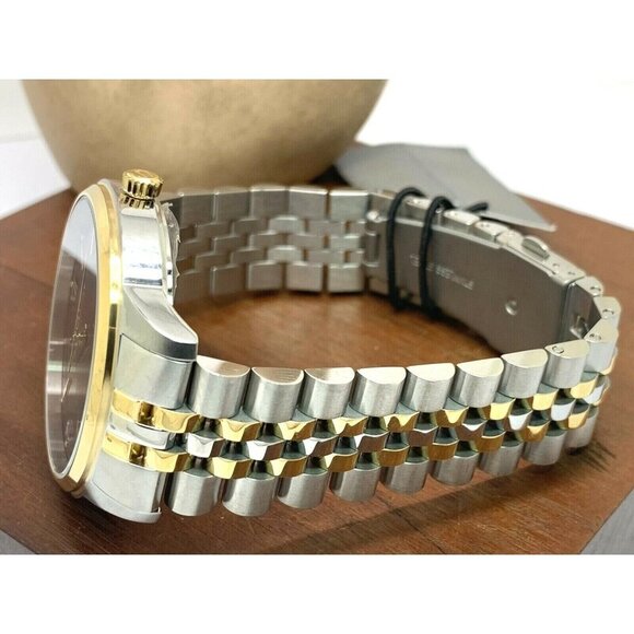 Bulova Men's Watch 98D163 Black Dial Diamond Quartz Two Tone Stainless Steel - Picture 8 of 13